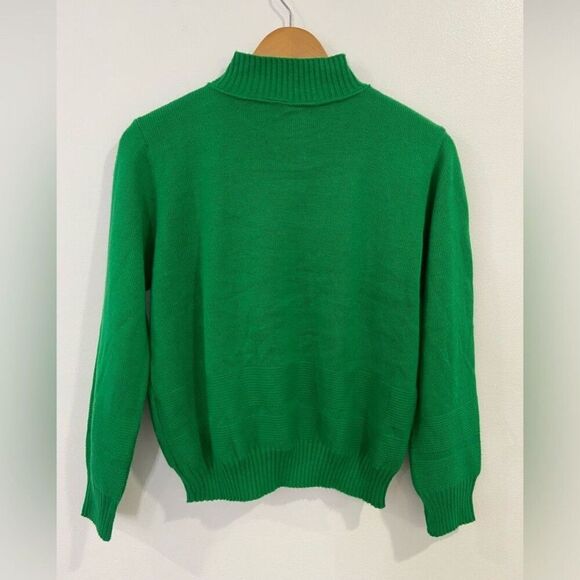 Crossed Double Anchors Embossed Emblem on Women’s Green Mock Turtleneck Sweater - Picture 4 of 11